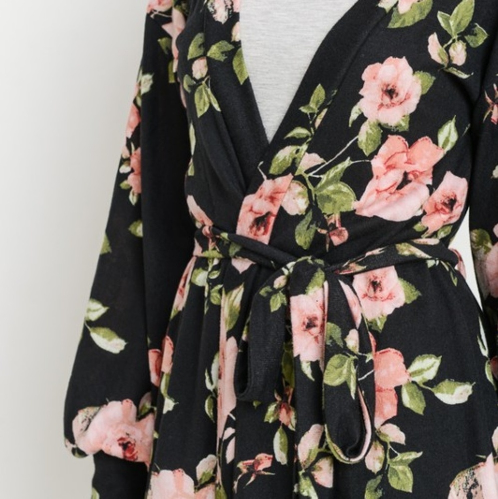 2 LEFT! Floral puff sleeve belted cardigan - Picture 8 of 8